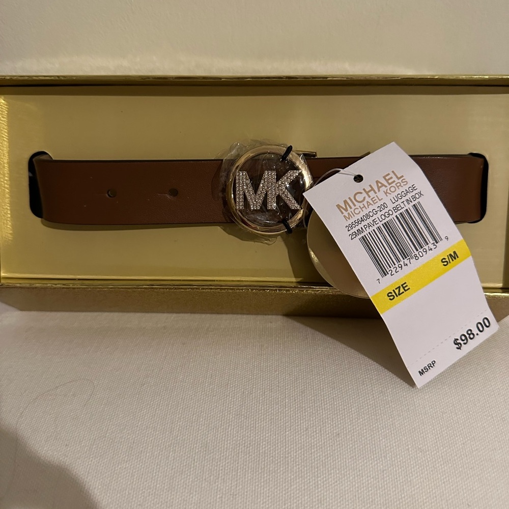 NWT: Michael Kors Brown Belt with Silver Logo